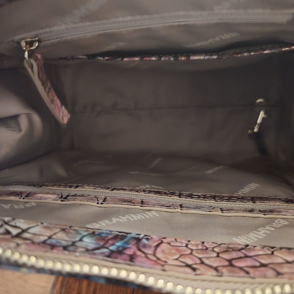 Brahmin Pink and Blue Crocodile Embossed Satchel - Picture 6 of 8